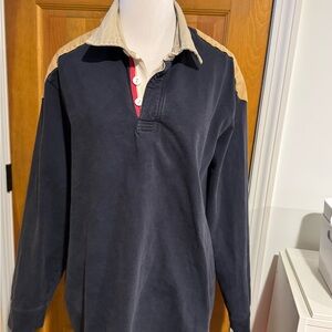 ORVIS Navy Long Sleeve Shirt with Tan Collar